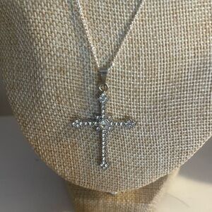 Silver Crystal Cross Pendant Necklace - Sparkling Religious Jewelry